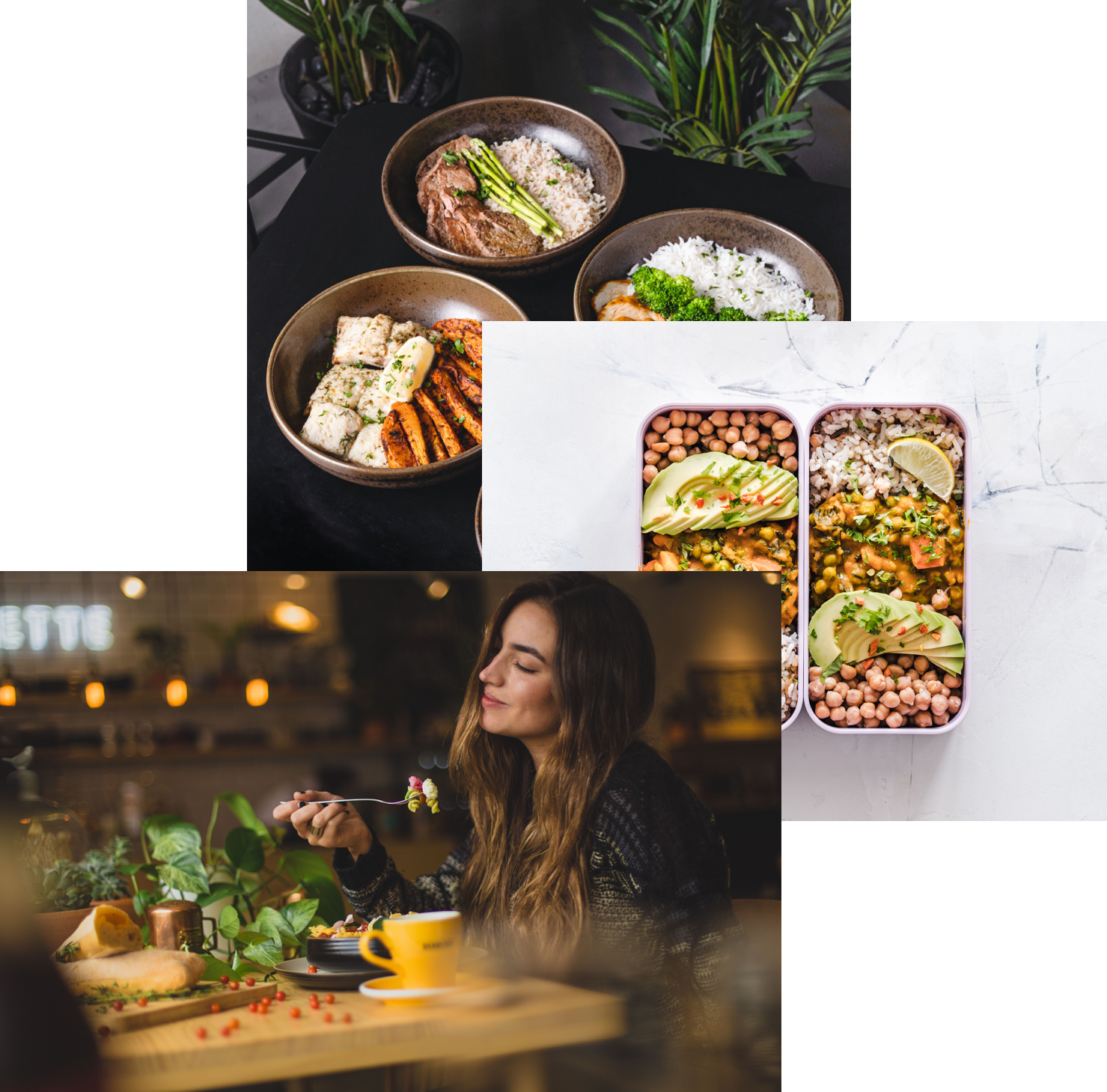 Women enjoying food meals in storage container,
                    and food bowls on a table